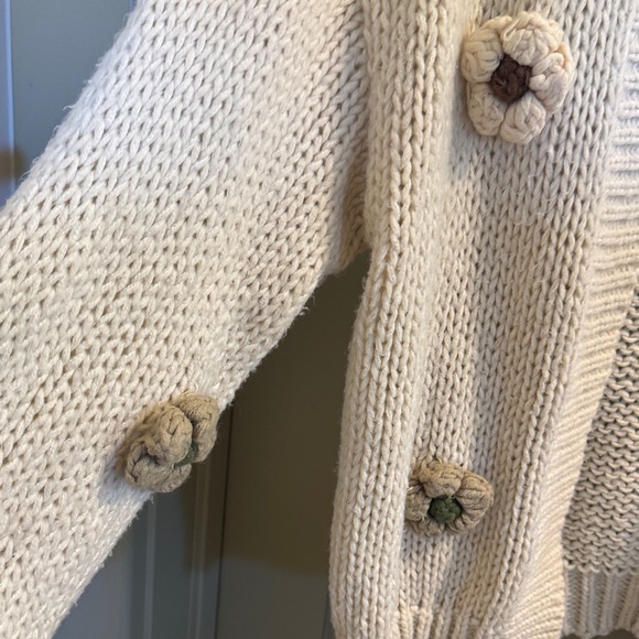 Anthropology Maeve Cream Knit Cardigan with Floral Details - Picture 8 of 9